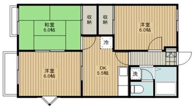 プラザサイドA(3K/2階)の間取り写真