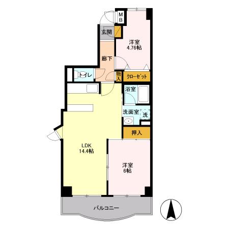 グランソレイユ大宮(2LDK/5階)の間取り写真