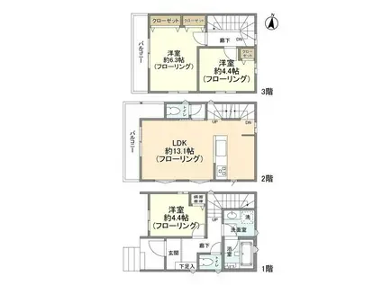 川越線 日進駅(埼玉) 徒歩9分 3階建 築3年(3LDK)の間取り写真