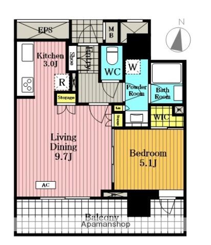 大宮スカイ&スクエア ザ・レジデンス(1LDK/7階)の間取り写真