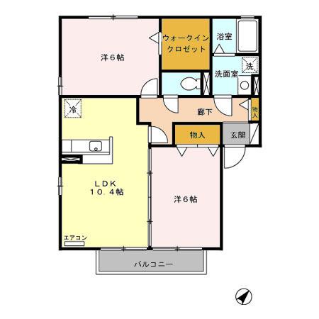 サンパティークA館(2LDK/2階)の間取り写真