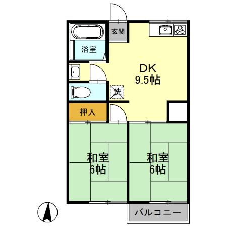 ヒカリハイツ(2DK/2階)の間取り写真