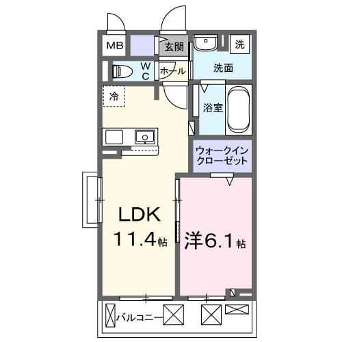 つつじ庵(1LDK/2階)の間取り写真