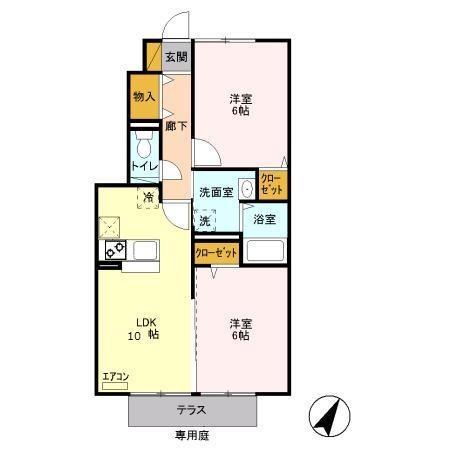 ソレアードB(2LDK/1階)の間取り写真