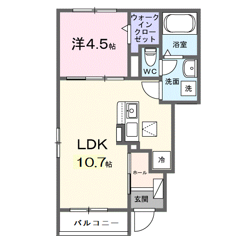 オルタンシア・チェーロ(1LDK/1階)の間取り写真
