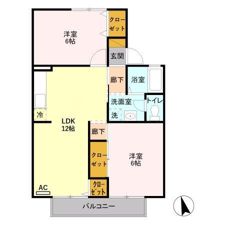 ヒルズ三橋(3DK/1階)の間取り写真