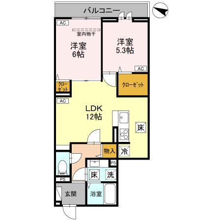 NOBLE RAFFINER上小町(2LDK/1階)の間取り写真