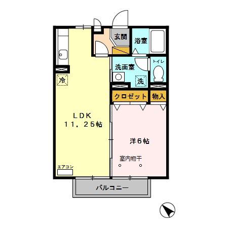 ウエストヒルズB(1LDK/2階)の間取り写真