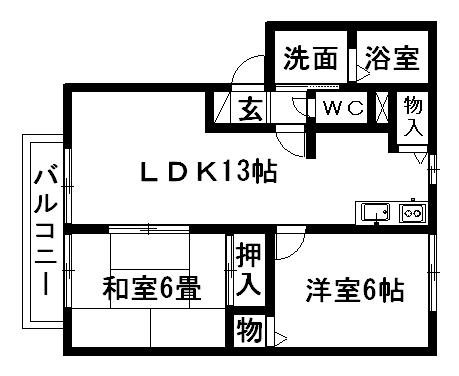 フォンテーヌA(2LDK/2階)の間取り写真