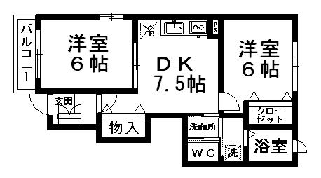 フリージア(2DK/1階)の間取り写真