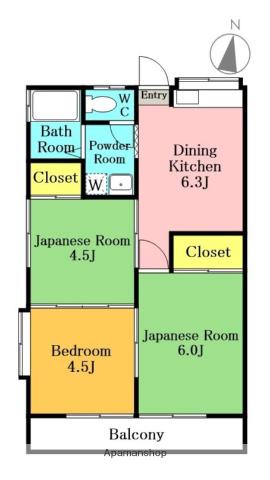 ベルハイツ1号棟・2号棟(3DK/2階)の間取り写真
