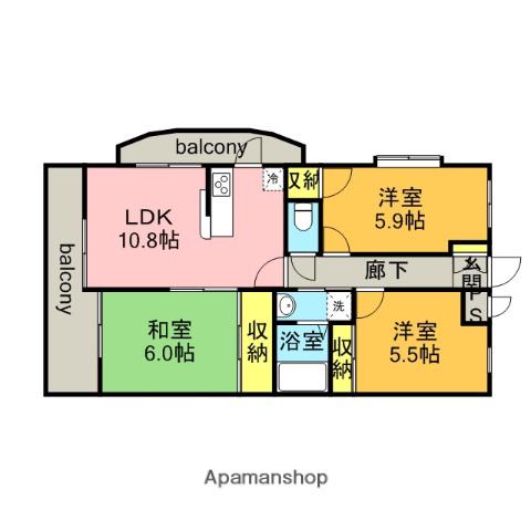 ソレイユモトニ(3LDK/4階)の間取り写真