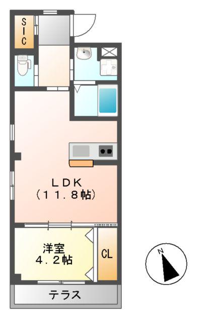 パーシモン(1LDK/1階)の間取り写真