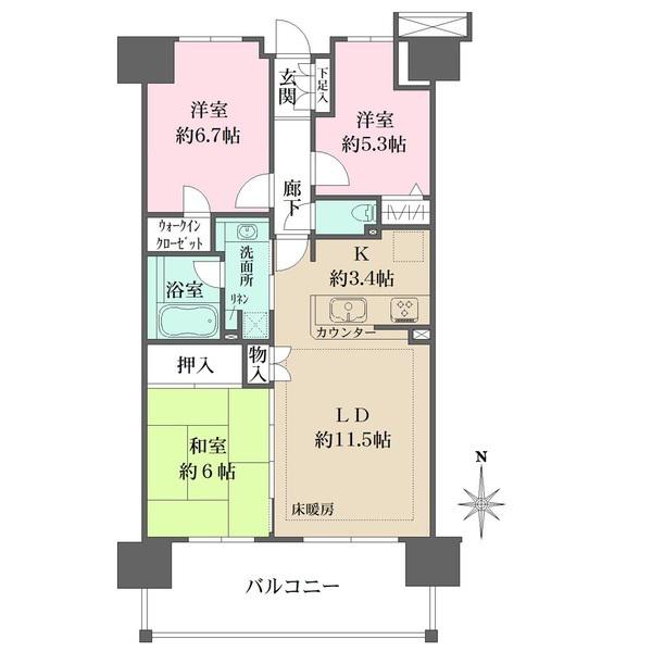 川口ティーブルー(3LDK/3階)の間取り写真