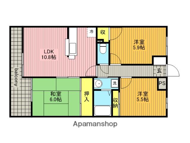 ソレイユモトニ(3LDK/1階)の間取り写真