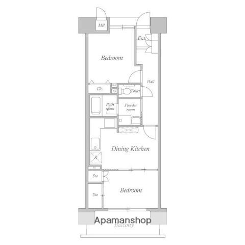 ルクレ川口イースト(2DK/9階)の間取り写真