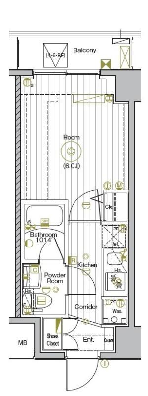 グランヴァンプレミアムイースト川口(1K/7階)の間取り写真