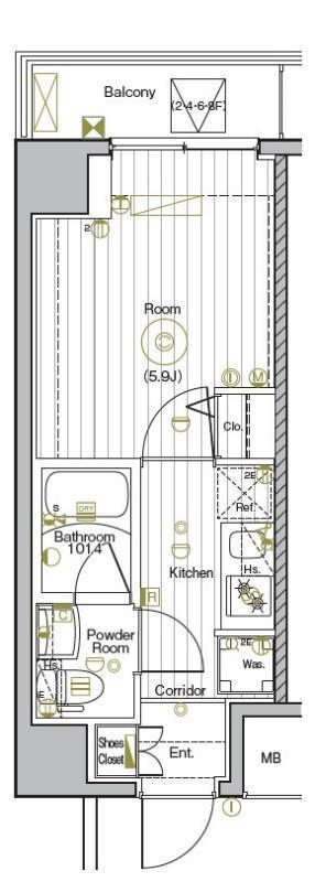 グランヴァンプレミアムイースト川口(1K/4階)の間取り写真