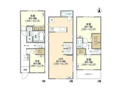 京浜東北・根岸線 西川口駅 徒歩16分 3階建 築2年(4LDK)の間取り写真