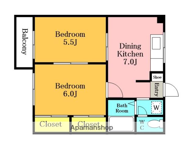 エステートピアパーク(2DK/2階)の間取り写真