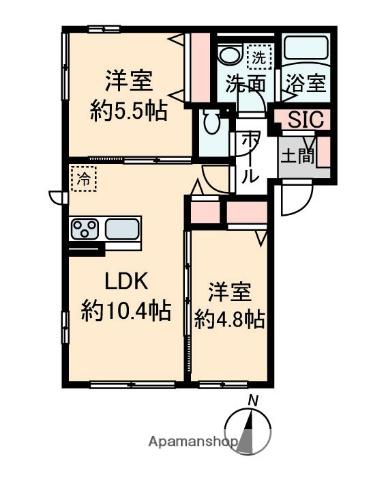 ラピスラズリ(2LDK/2階)の間取り写真
