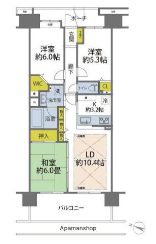 コスモシティ鳩ヶ谷駅前(3LDK/8階)の間取り写真