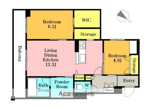 ラヴィータ フェリーチェ(2LDK/2階)の間取り写真