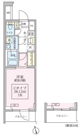 アイルグランデ川口(1K/1階)の間取り写真