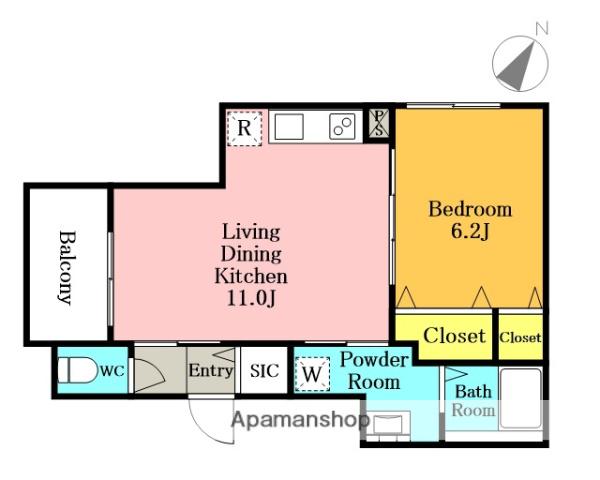 シャルル鳩ヶ谷(1LDK/1階)の間取り写真