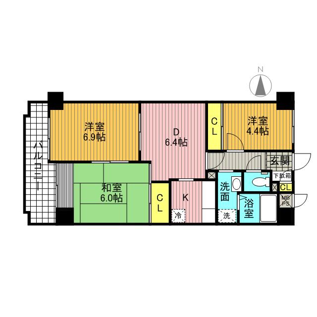 エルシー弐番館(3DK/6階)の間取り写真