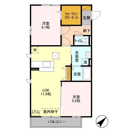 ヴィアレットVII(2LDK/1階)の間取り写真