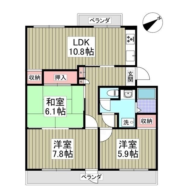 東大宮ハウス 2号棟(3LDK/1階)の間取り写真