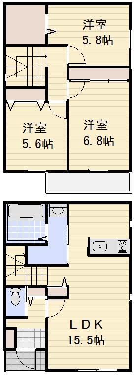 高崎線 上尾駅 徒歩26分 2階建 築10年(3LDK)の間取り写真