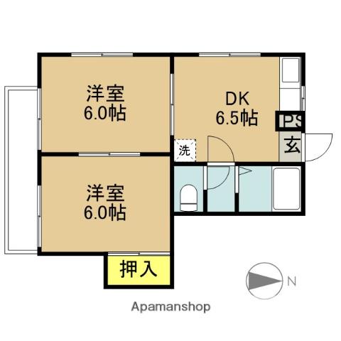 第2秋山コーポ(2DK/1階)の間取り写真