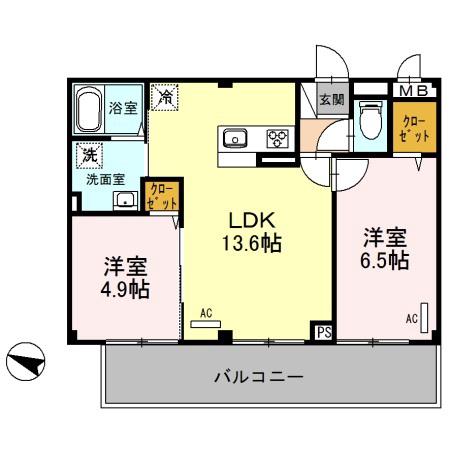 クレリアス若葉(2LDK/3階)の間取り写真