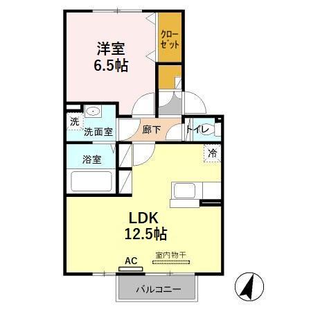 サンライズヒルA棟(1LDK/2階)の間取り写真