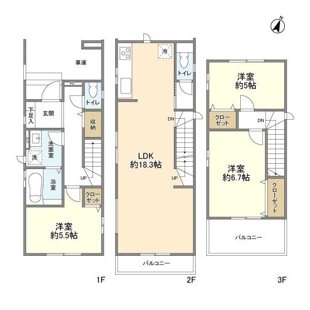 東武鉄道野田線 北大宮駅 徒歩9分 3階建 築2年(3LDK)の間取り写真