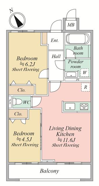 MOCXION KAWA(2LDK/1階)の間取り写真