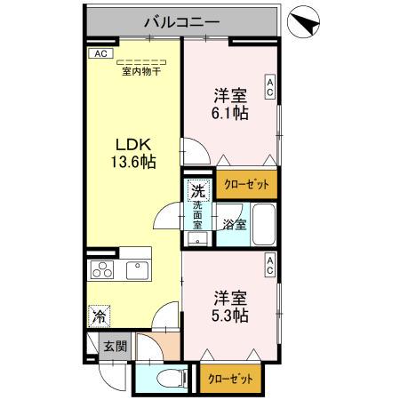 NOBLE RAFFINER東大宮(2LDK/2階)の間取り写真