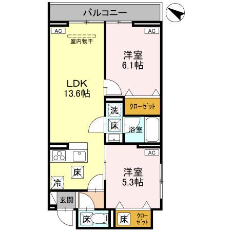NOBLE RAFFINER東大宮(2LDK/1階)の間取り写真