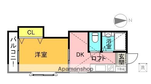 アーシアンK(1DK/2階)の間取り写真