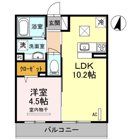 プリムヴェール弐十壱番館(1LDK/3階)の間取り写真