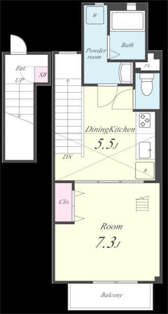 エバーパティオHA(1DK/2階)の間取り写真