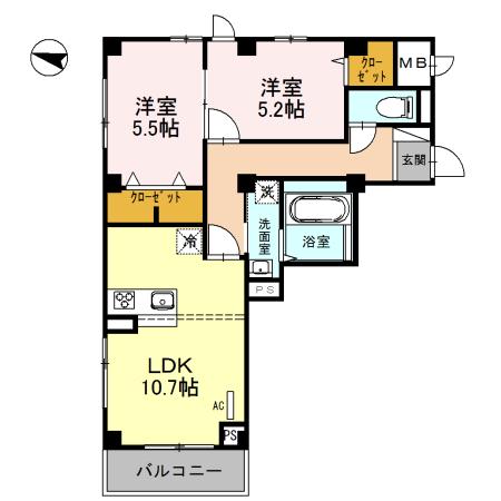 エクセレントヒルズ(2LDK/3階)の間取り写真