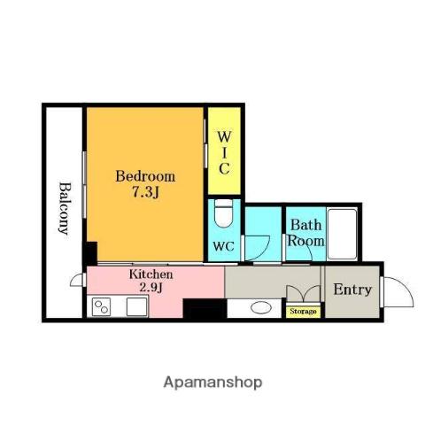 グランレーヴ新都心(1K/1階)の間取り写真