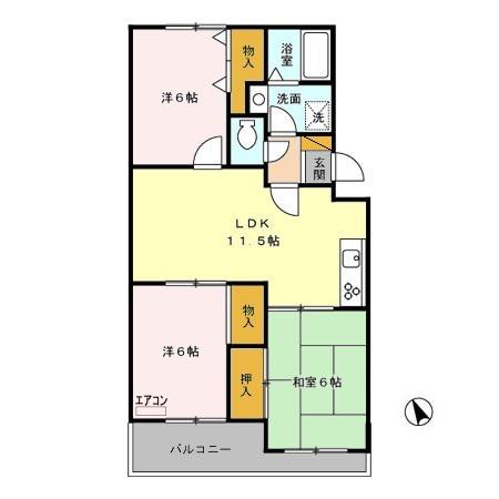 ヴァンベール神山Ⅰ(3LDK/2階)の間取り写真
