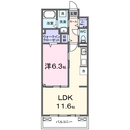 フィオーレ(1LDK/3階)の間取り写真
