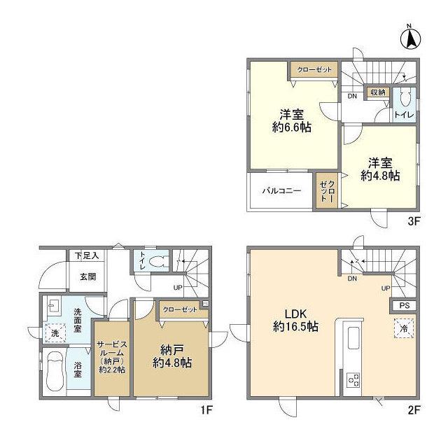 京浜東北・根岸線 与野駅 徒歩18分 3階建 築1年(2SLDK)の間取り写真