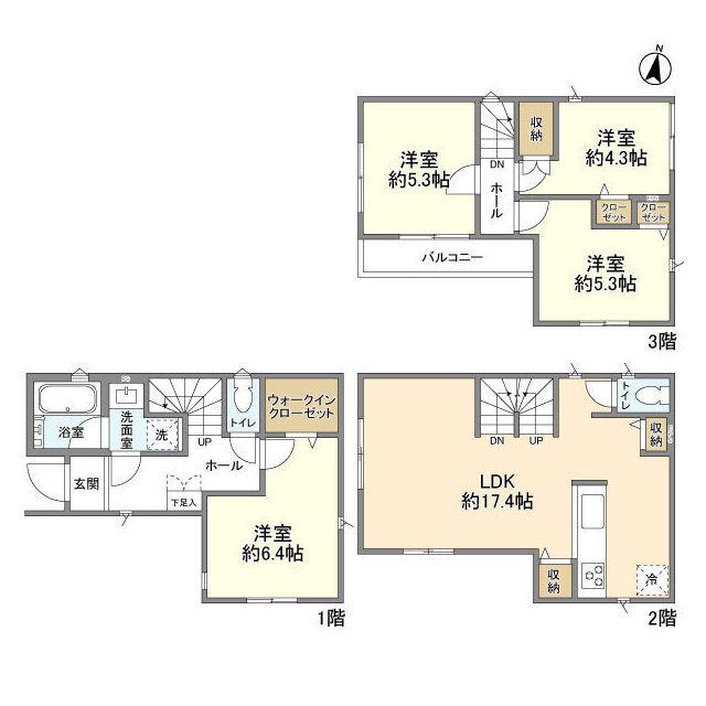 埼玉新都市交通 鉄道博物館駅 徒歩28分 3階建 築1年(4LDK)の間取り写真