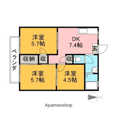 大宮レジデンス(3DK/1階)の間取り写真
